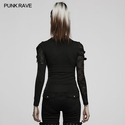 Punk-Strick-T-Shirt mit Stehkragen