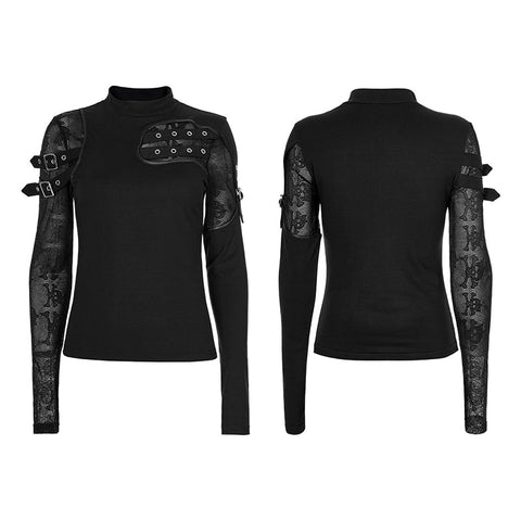 Punk-Strick-T-Shirt mit Stehkragen
