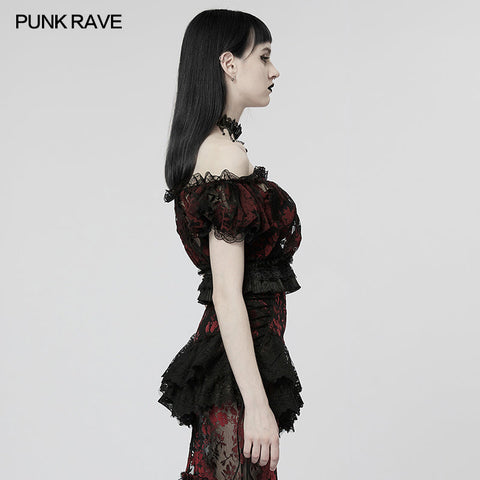 Gothic Sexy Beflockung Mesh T-Shirt