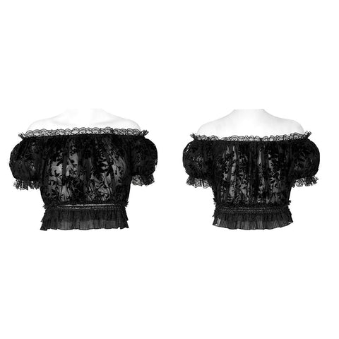 Gothic Sexy Beflockung Mesh T-Shirt