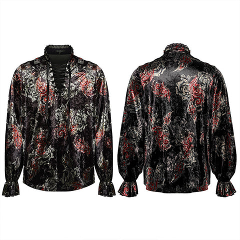 Goth Bedrucktes Langarm-T-Shirt aus Samt