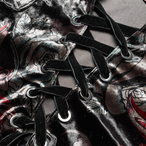 Goth Bedrucktes Langarm-T-Shirt aus Samt