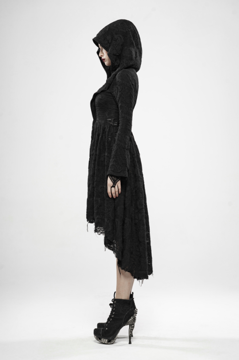 Dunkle Hexe Mittellange Strickjacke mit Kapuze